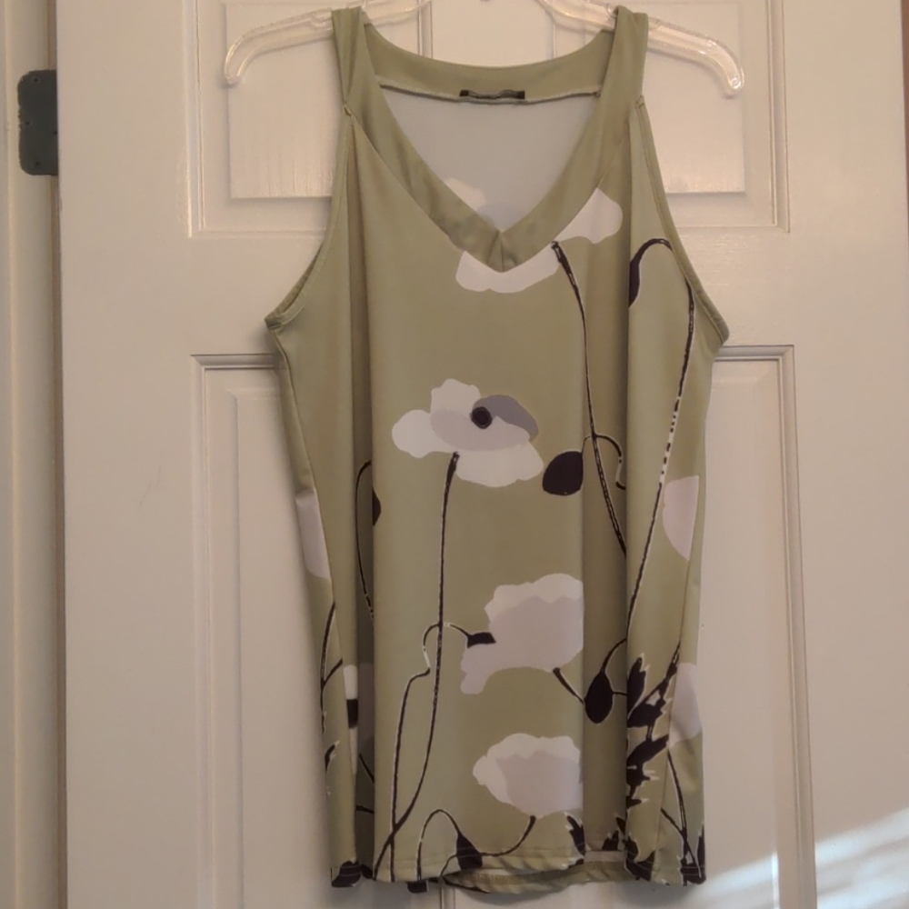 Green floral sleeveless blouse